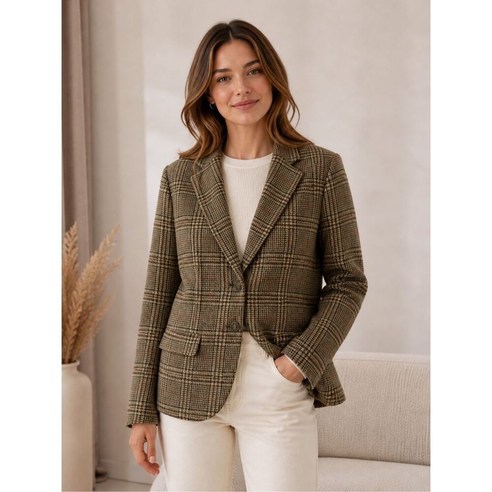 Lauren Ralph Lauren Women’s 100% Wool Tweed Houndstooth Blazer Size 8 Tan